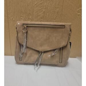 VR NYC Faux Suede Crossbody Bag Natural Envelope Flap Beige